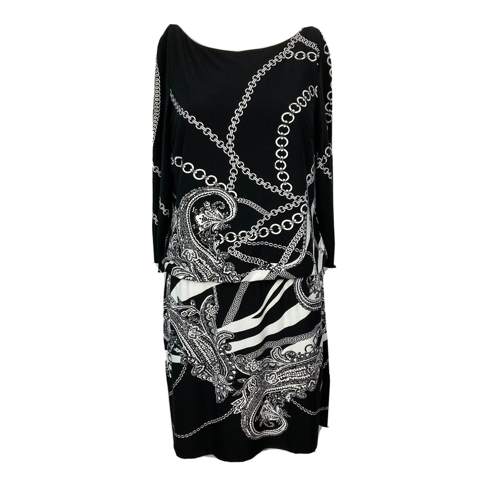 White House Black‎ Market Dress Womens Sz S Black Chain Print Blouson Stretch